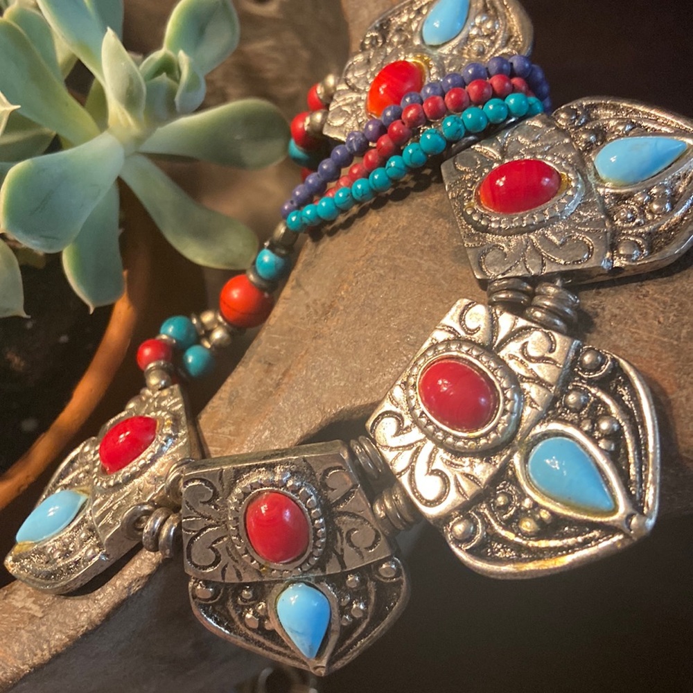Tibetan multi color beaded necklace 18” long